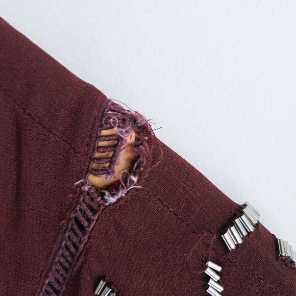 Willow  Clay Burgundy Beaded Fringe Detail Sheer Jacket S - Picture 7 of 12